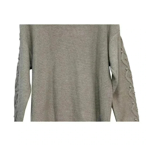 Vintage 90s Cable Knit Sweater Size Large Green Ramie Cotton Beaded Hand Knit - Picture 12 of 13